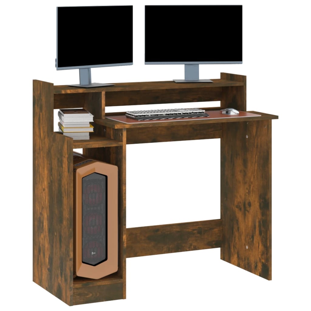 Bureau et lumières LED Chêne fumé 97x45x90 cm Bois d'ingénierie - XIOS