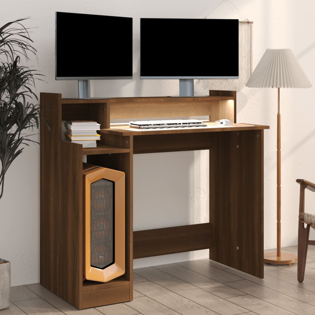 Bureau et lumières LED Chêne brun 97x45x90 cm Bois d'ingénierie - XIOS