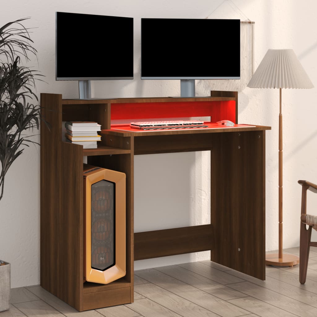 Bureau et lumières LED Chêne brun 97x45x90 cm Bois d'ingénierie - XIOS