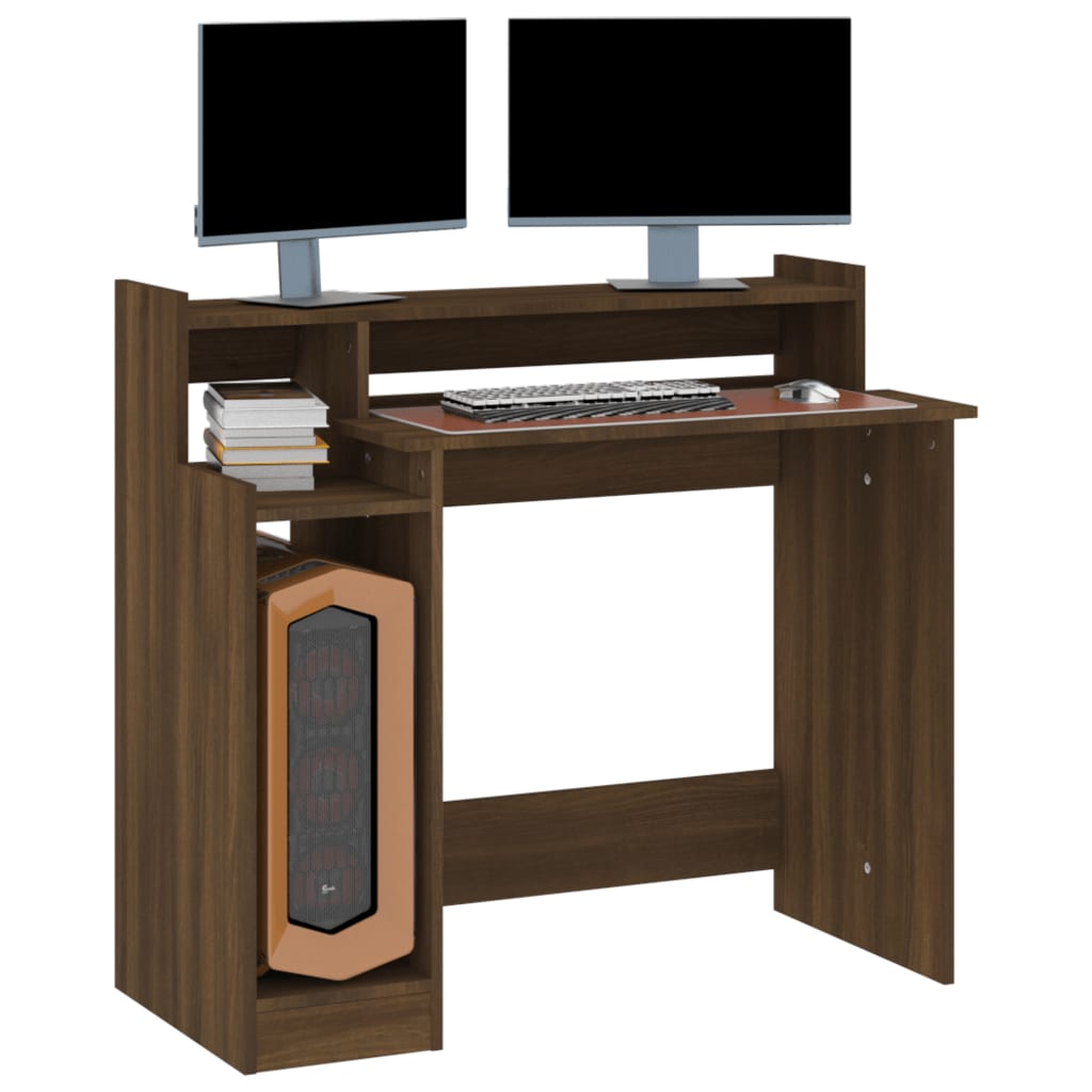 Bureau et lumières LED Chêne brun 97x45x90 cm Bois d'ingénierie - XIOS