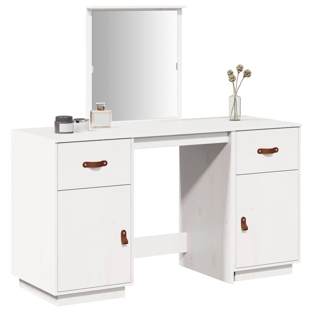 Ensemble de coiffeuse avec miroir Blanc Bois de pin solide - XIOS