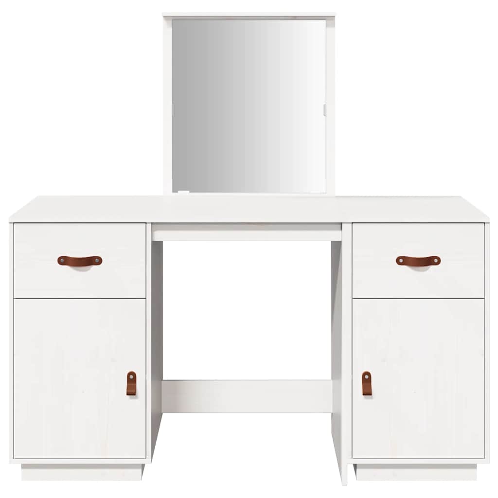 Ensemble de coiffeuse avec miroir Blanc Bois de pin solide - XIOS