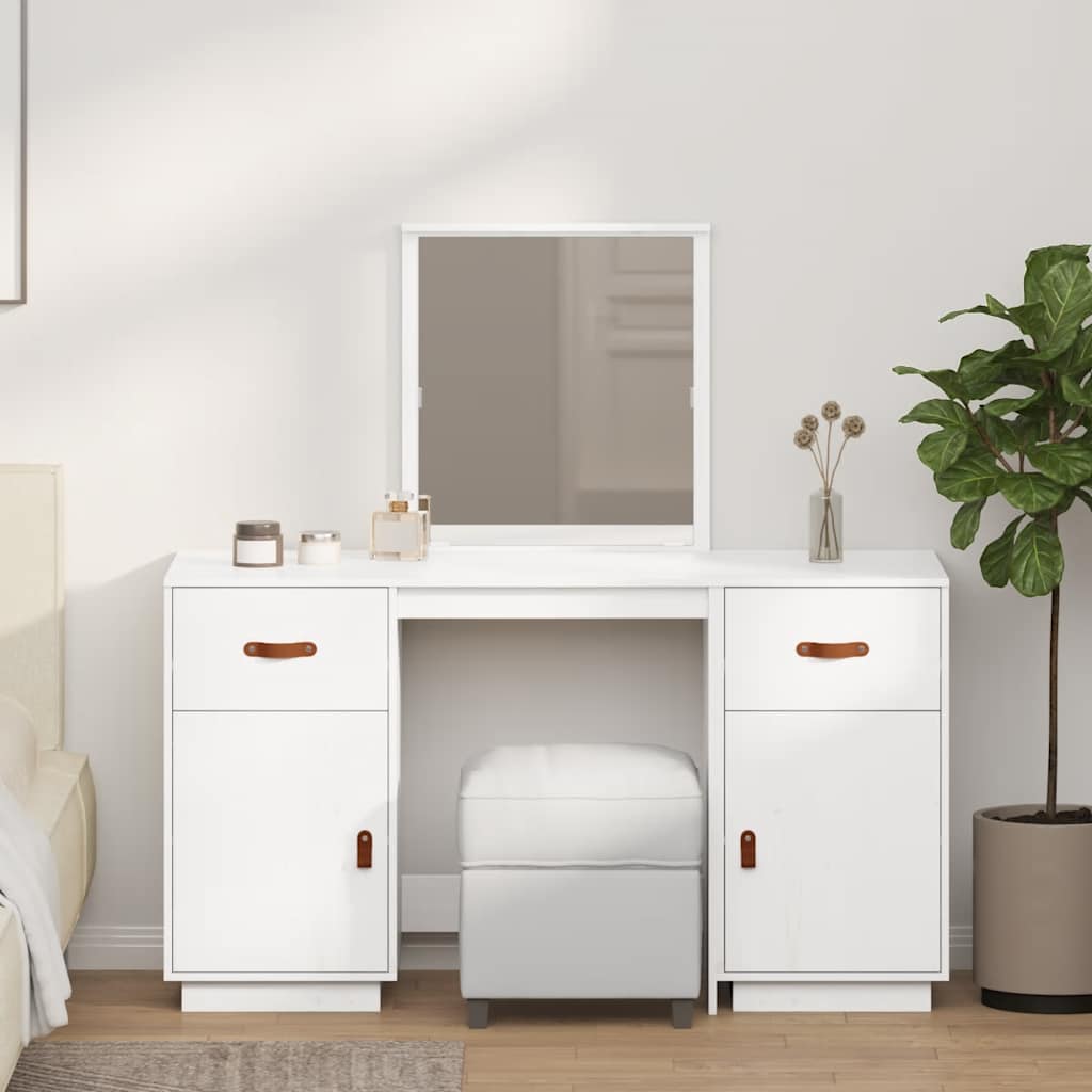 Ensemble de coiffeuse avec miroir Blanc Bois de pin solide - XIOS