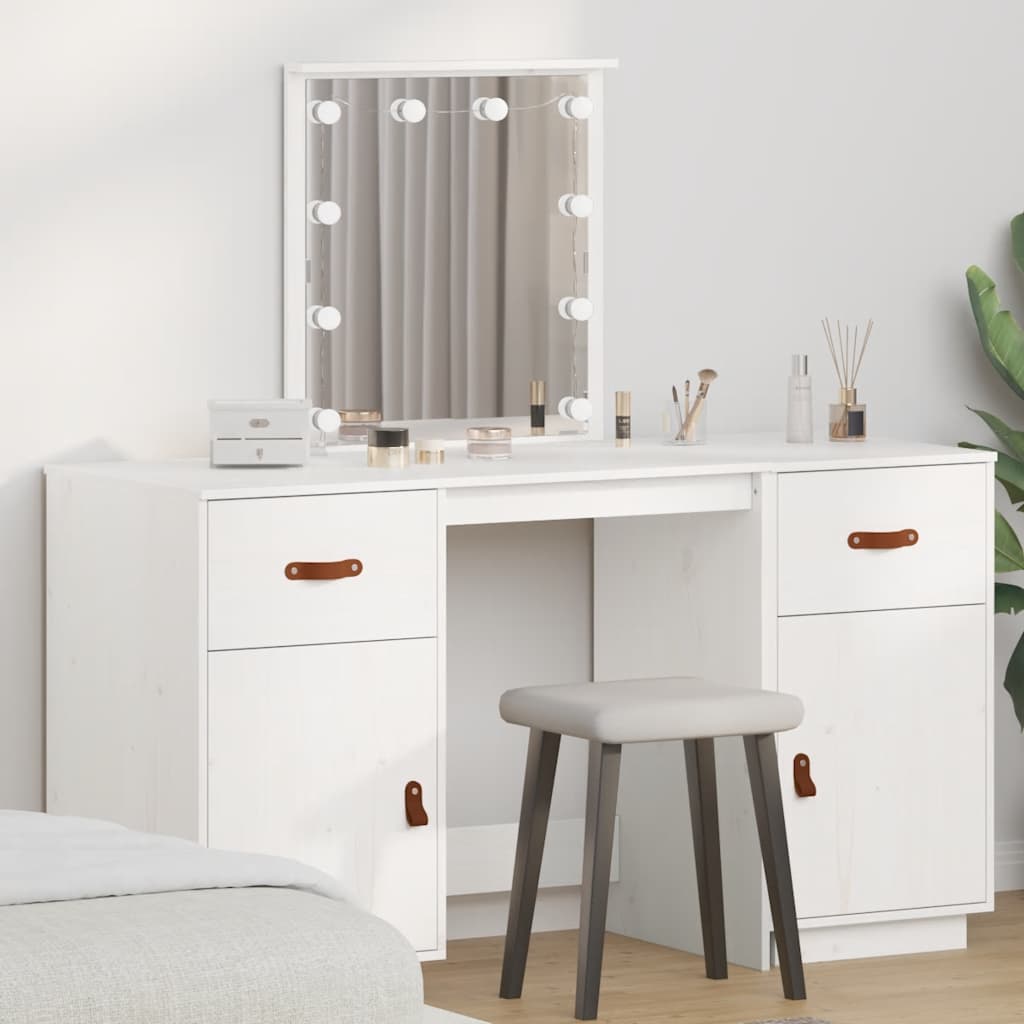 Ensemble de coiffeuse avec LED Blanc Bois de pin solide - XIOS