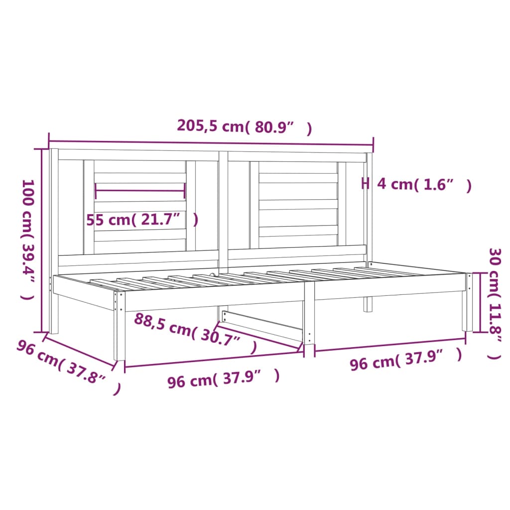 Lit de jour sans matelas blanc 90x200 cm bois de pin massif - XIOS