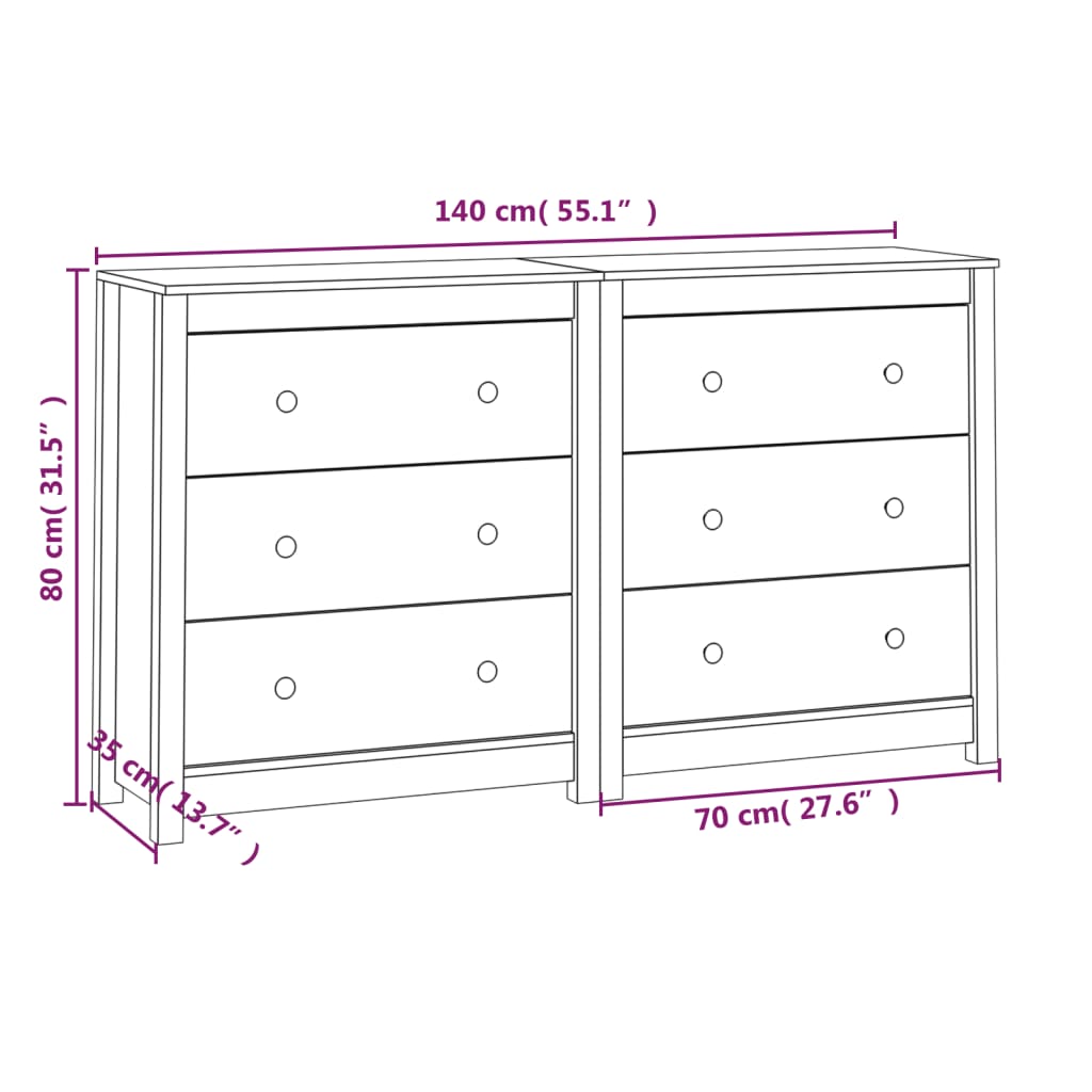 Buffet 140x35x80 cm Bois massif de pin - XIOS