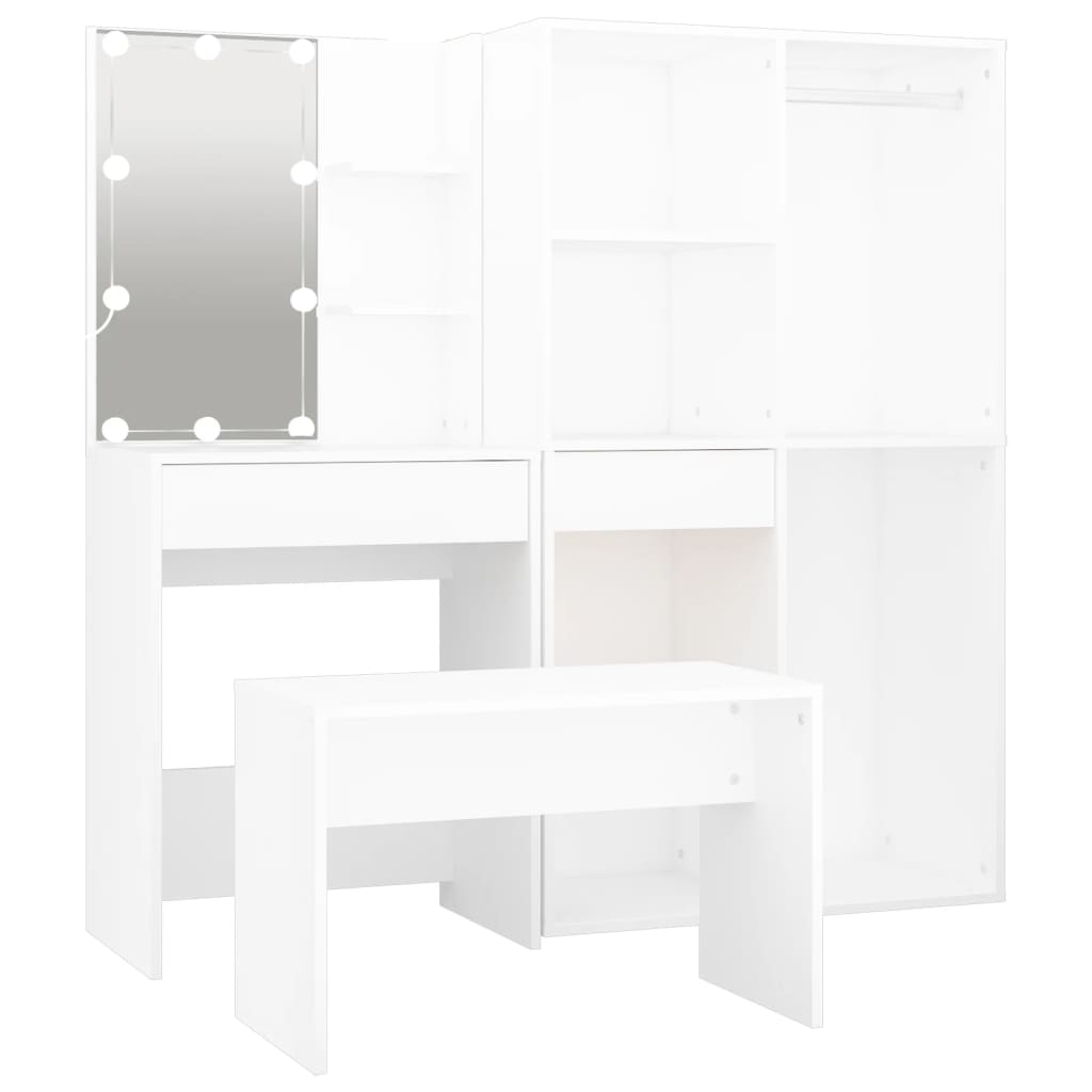 Ensemble de coiffeuse avec LED Blanc Bois d'ingénierie