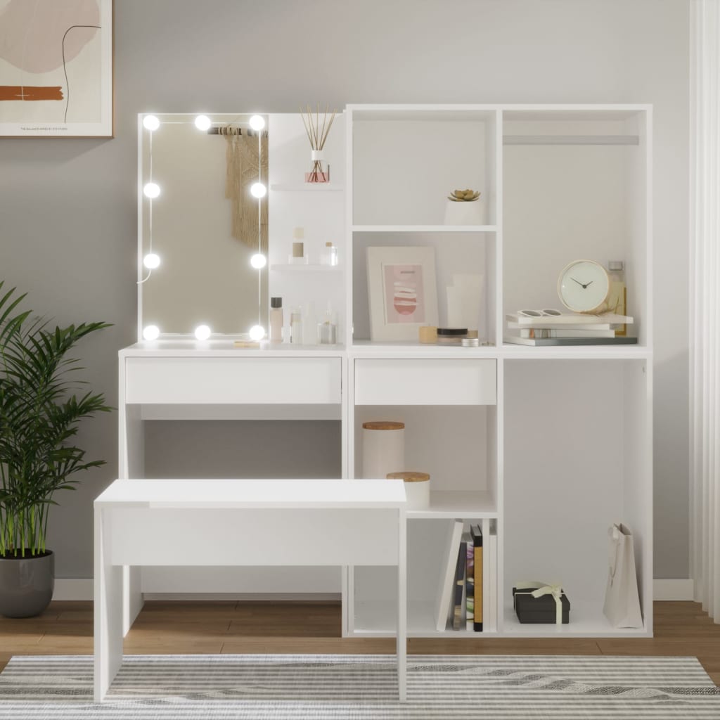 Ensemble de coiffeuse avec LED Blanc Bois d'ingénierie - XIOS