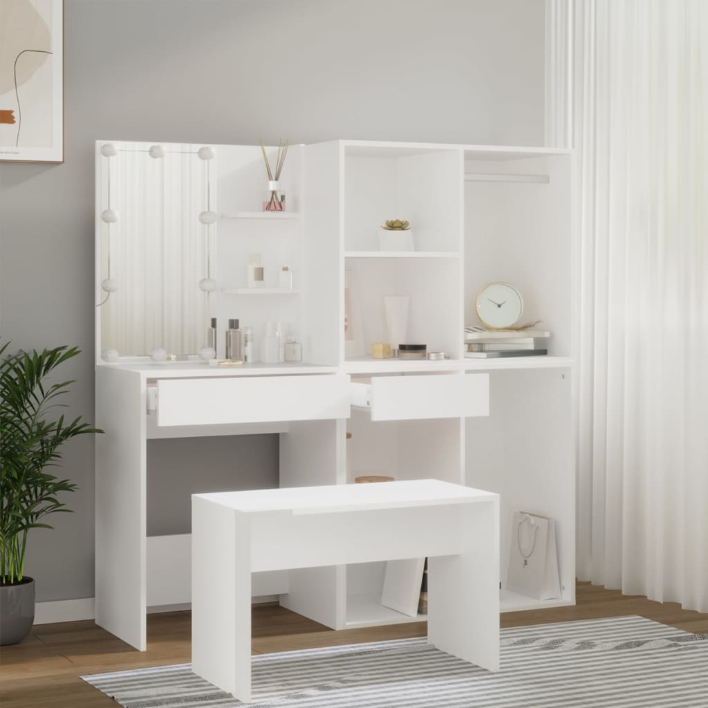 Ensemble de coiffeuse avec LED Blanc Bois d'ingénierie - XIOS
