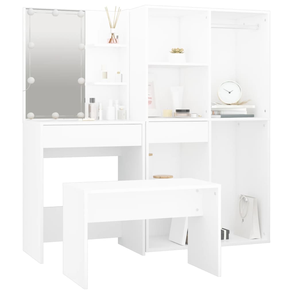 Ensemble de coiffeuse avec LED Blanc Bois d'ingénierie - XIOS