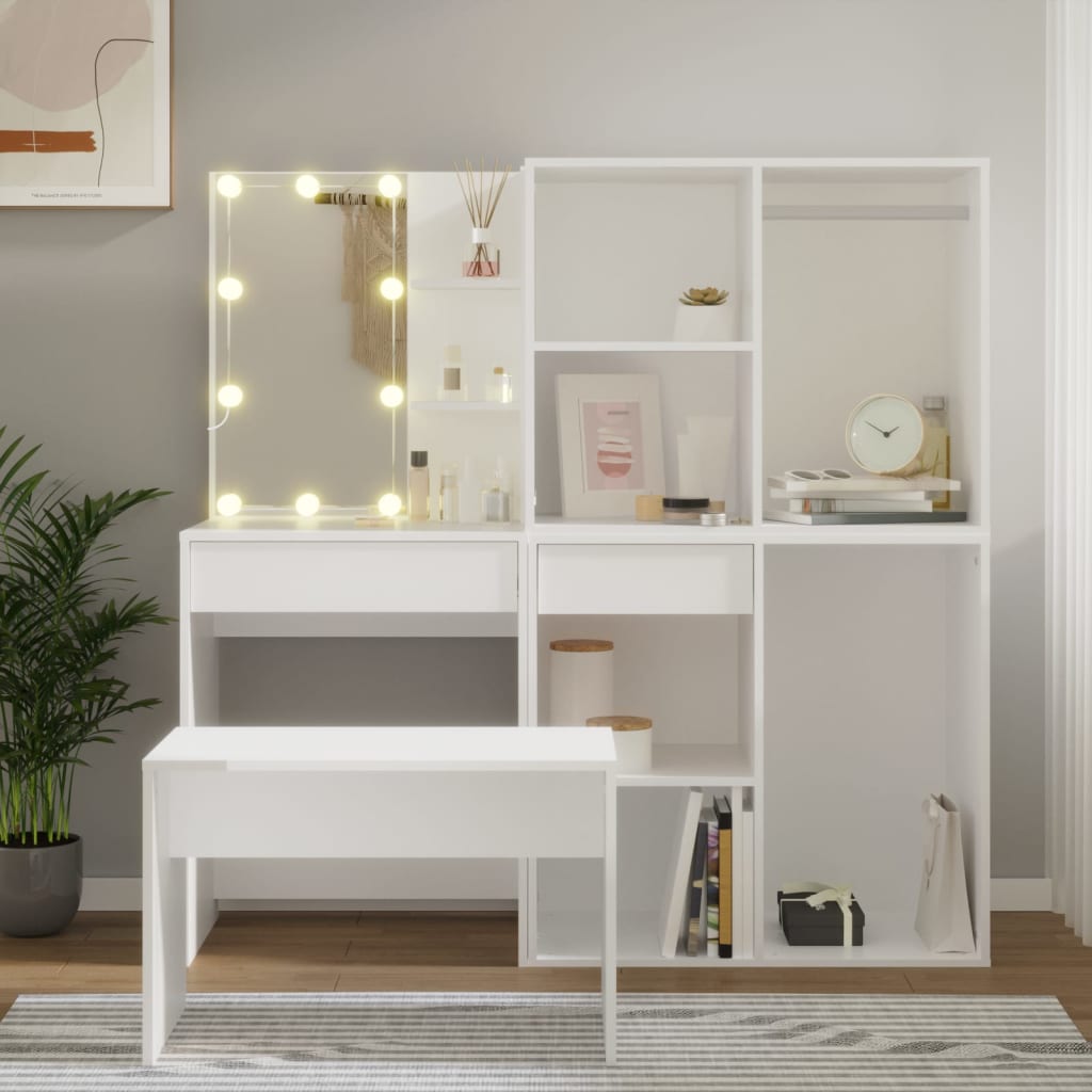 Ensemble de coiffeuse avec LED Blanc Bois d'ingénierie