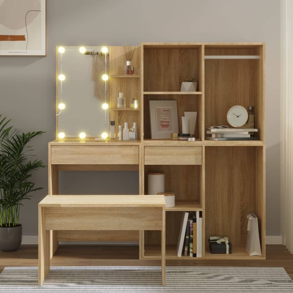 Ensemble de coiffeuse avec LED Chêne Sonoma Bois d'ingénierie - XIOS