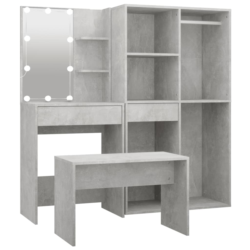 Ensemble de coiffeuse avec LED Gris béton Bois d'ingénierie - XIOS