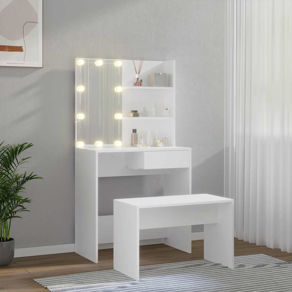 Ensemble de coiffeuse avec LED Blanc Bois d'ingénierie - XIOS