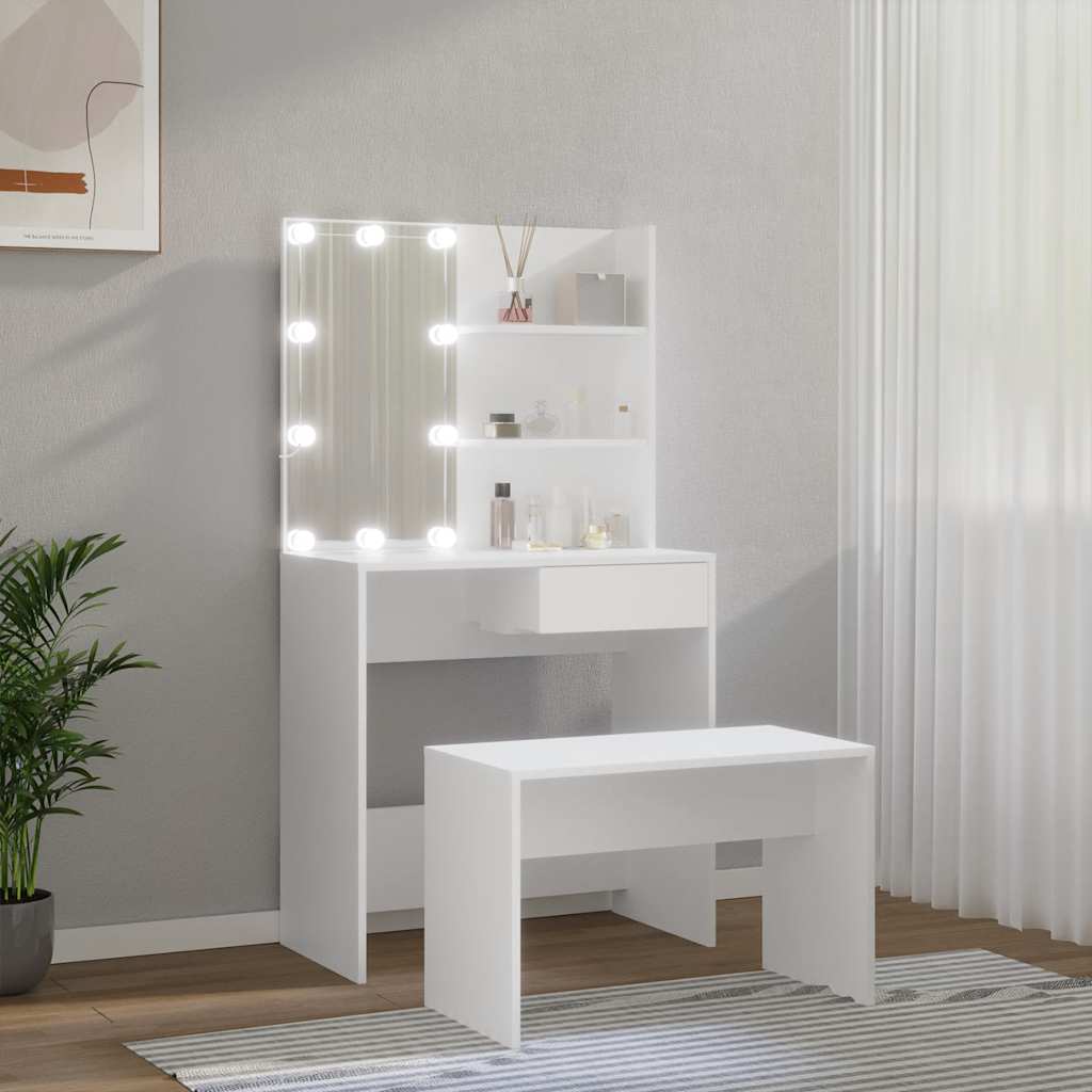 Ensemble de coiffeuse avec LED Blanc Bois d'ingénierie - XIOS