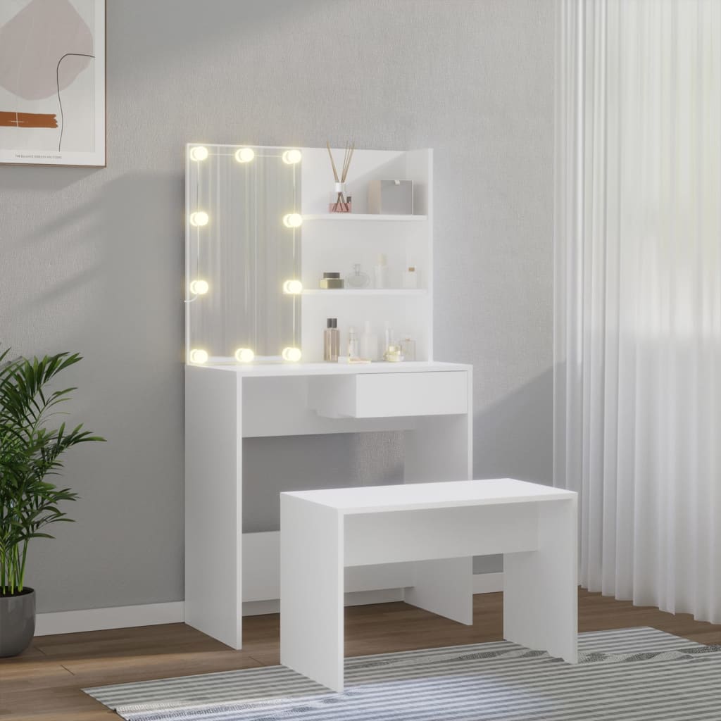 Ensemble de coiffeuse avec LED Blanc Bois d'ingénierie - XIOS