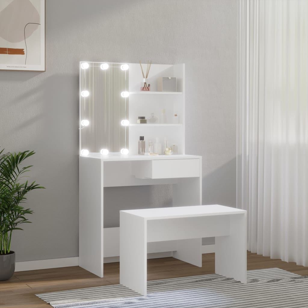Ensemble de coiffeuse avec LED Blanc Bois d'ingénierie - XIOS