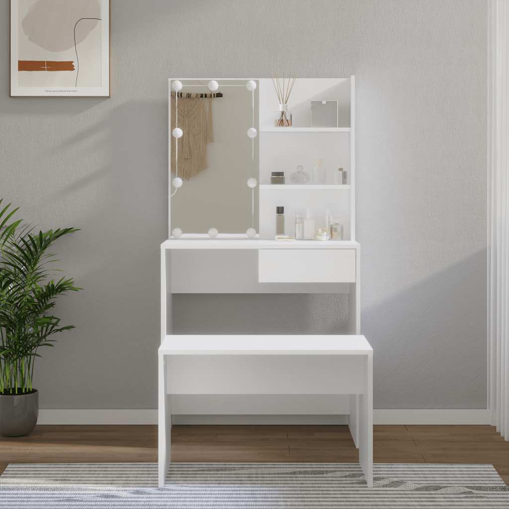 Ensemble de coiffeuse avec LED Blanc Bois d'ingénierie - XIOS
