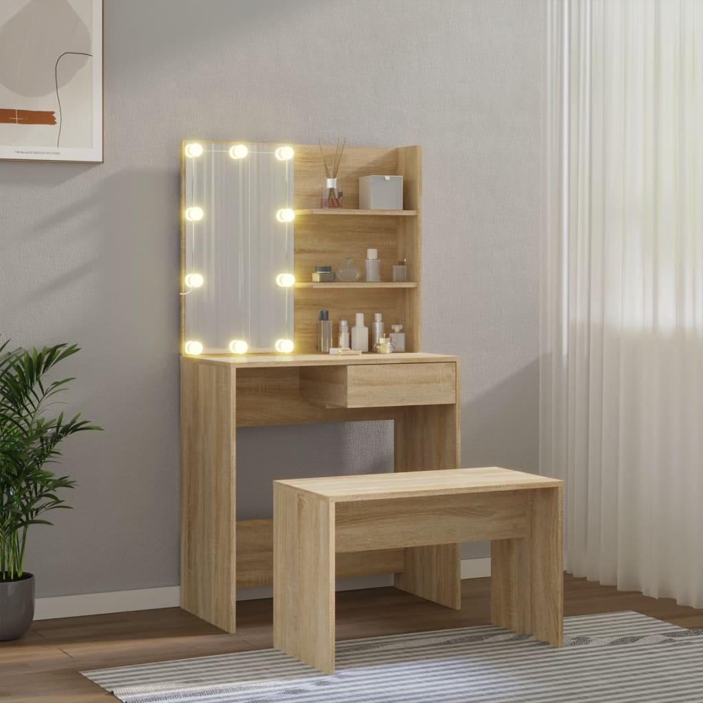 Ensemble de coiffeuse avec LED Chêne Sonoma Bois d'ingénierie - XIOS