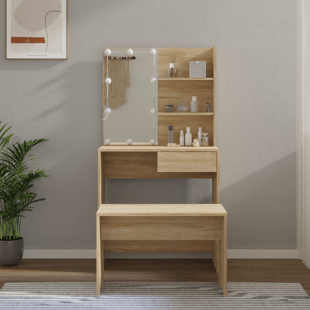 Ensemble de coiffeuse avec LED Chêne Sonoma Bois d'ingénierie - XIOS
