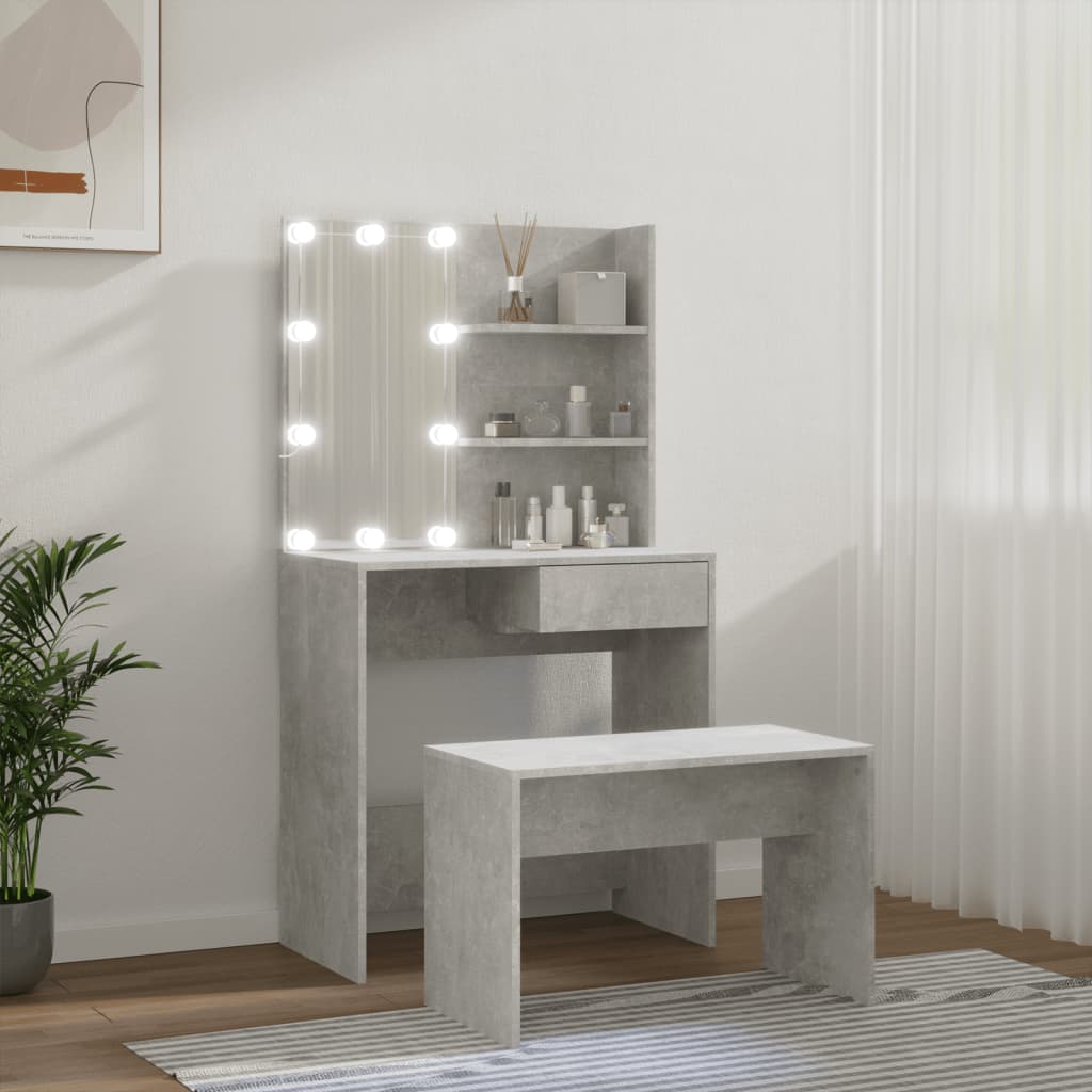 Ensemble de coiffeuse avec LED Gris béton Bois d'ingénierie - XIOS