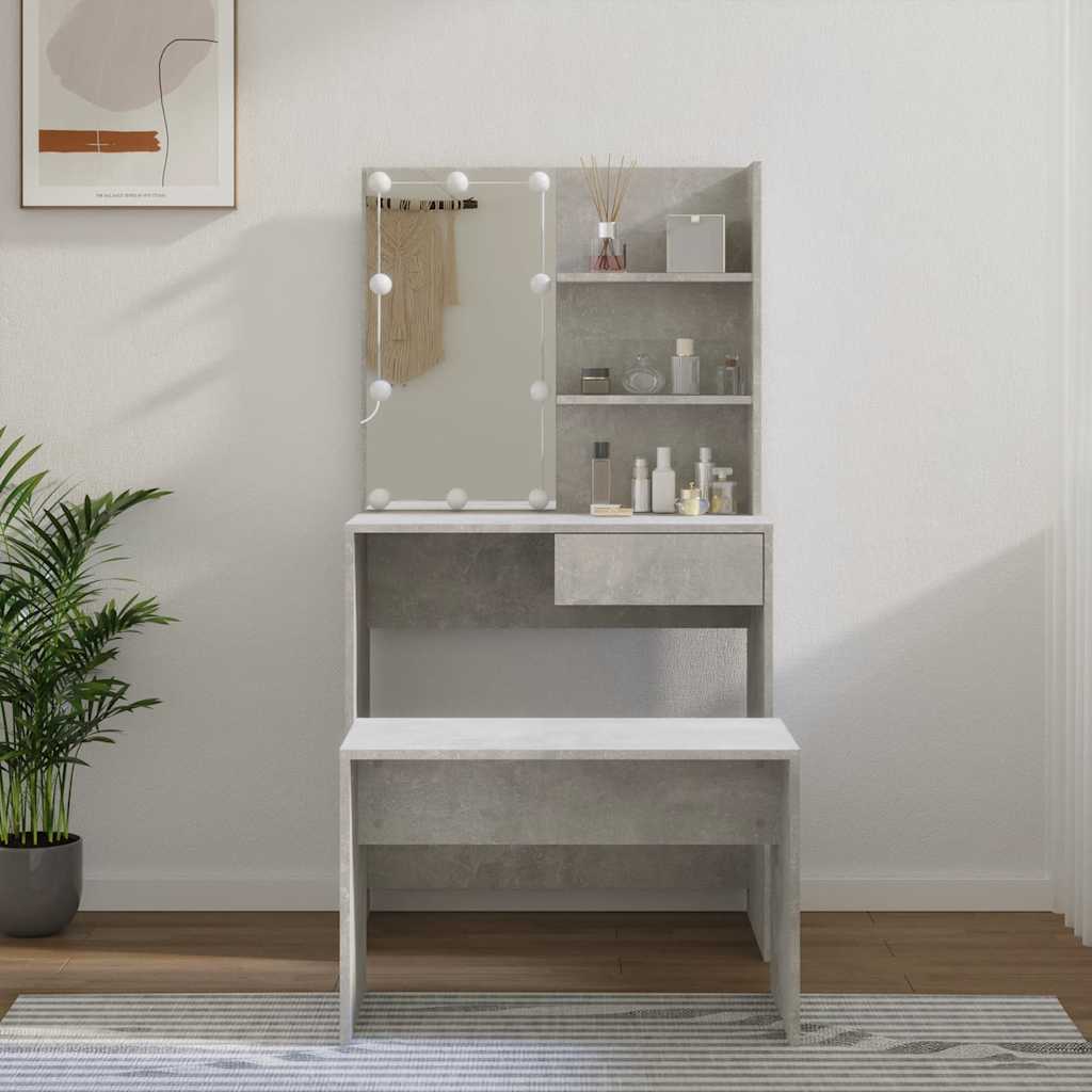 Ensemble de coiffeuse avec LED Gris béton Bois d'ingénierie - XIOS