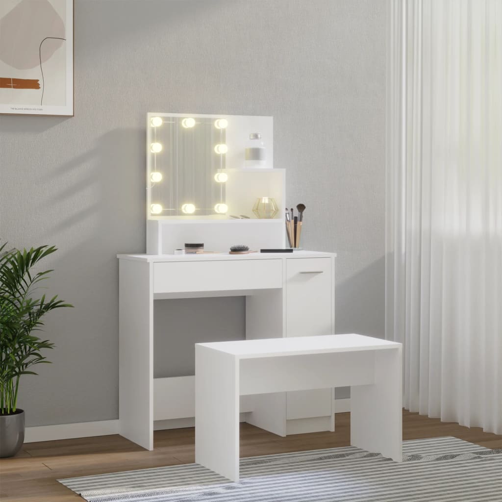 Ensemble de coiffeuse avec LED Blanc Bois d'ingénierie - XIOS