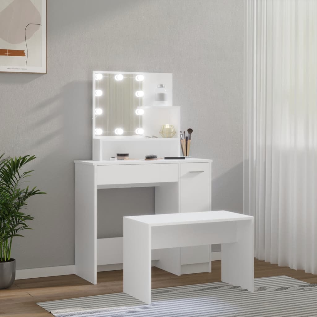 Ensemble de coiffeuse avec LED Blanc Bois d'ingénierie - XIOS