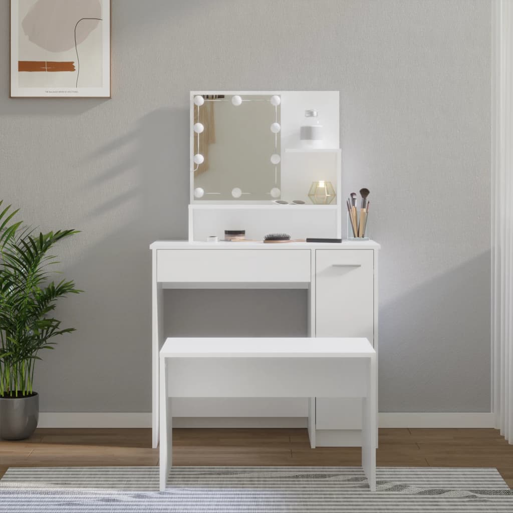 Ensemble de coiffeuse avec LED Blanc Bois d'ingénierie - XIOS