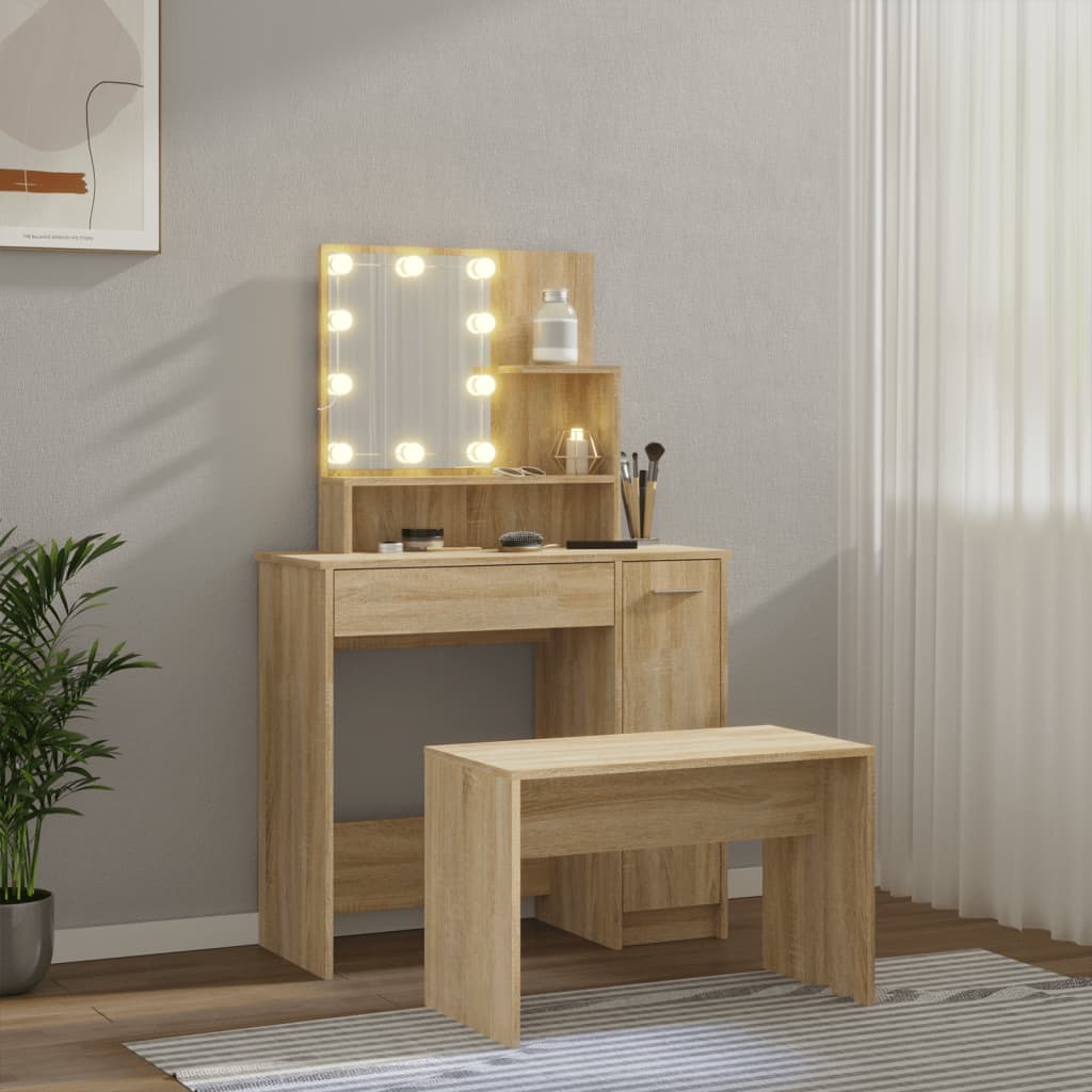 Ensemble de coiffeuse avec LED Chêne sonoma Bois d'ingénierie - XIOS