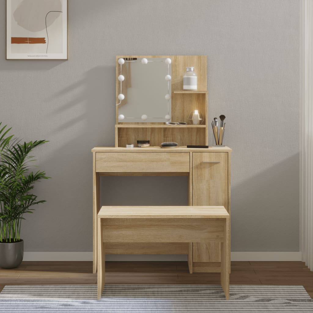 Ensemble de coiffeuse avec LED Chêne sonoma Bois d'ingénierie - XIOS