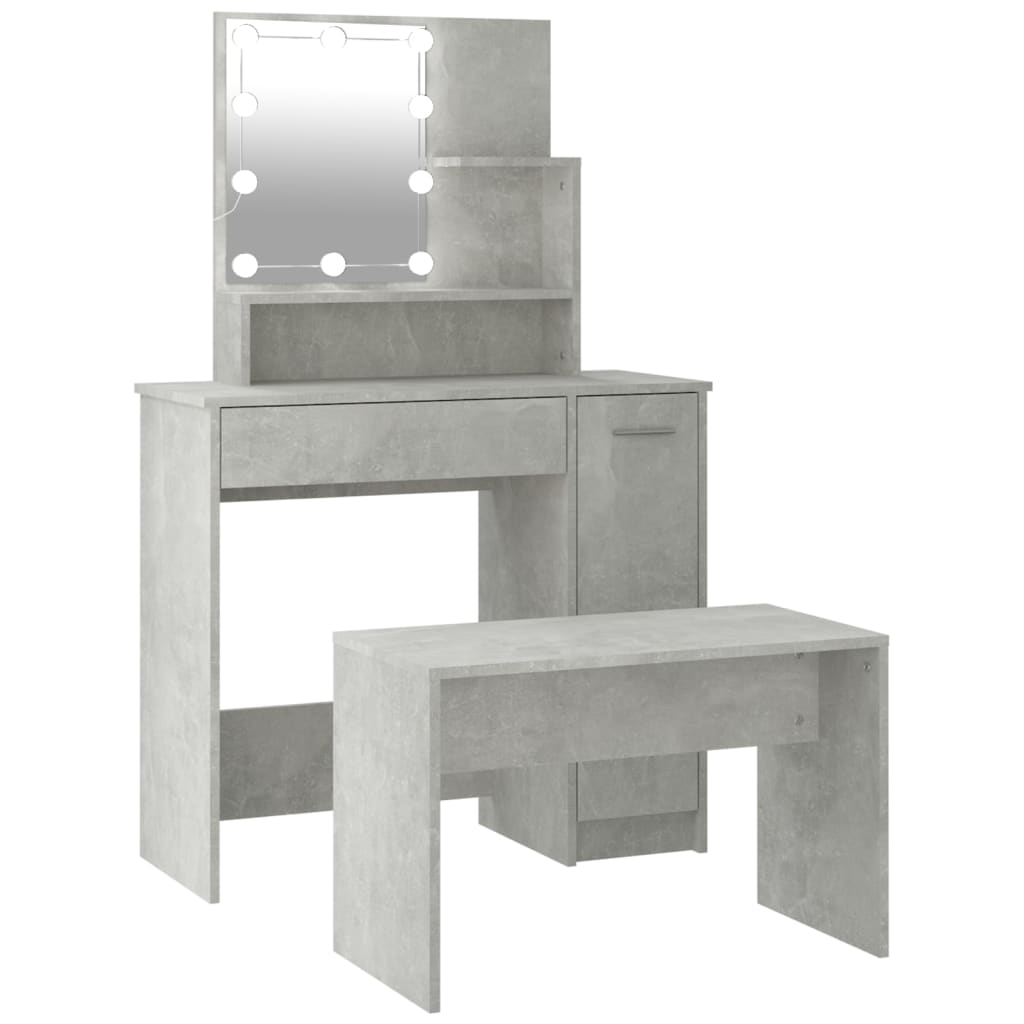 Ensemble de coiffeuse avec LED Gris béton Bois d'ingénierie - XIOS