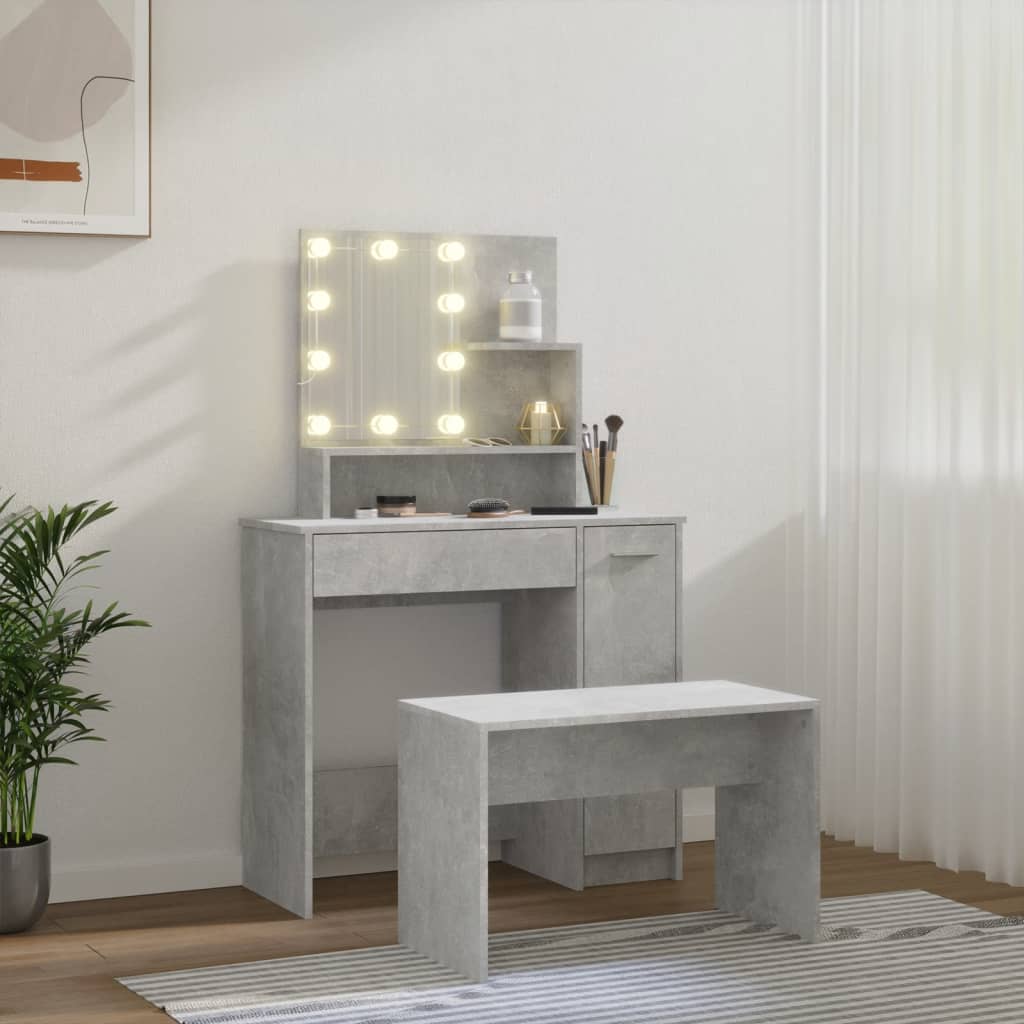 Ensemble de coiffeuse avec LED Gris béton Bois d'ingénierie - XIOS