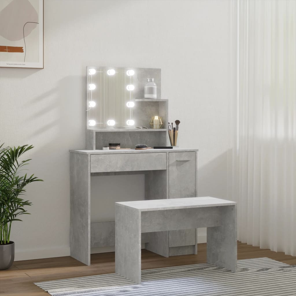 Ensemble de coiffeuse avec LED Gris béton Bois d'ingénierie - XIOS