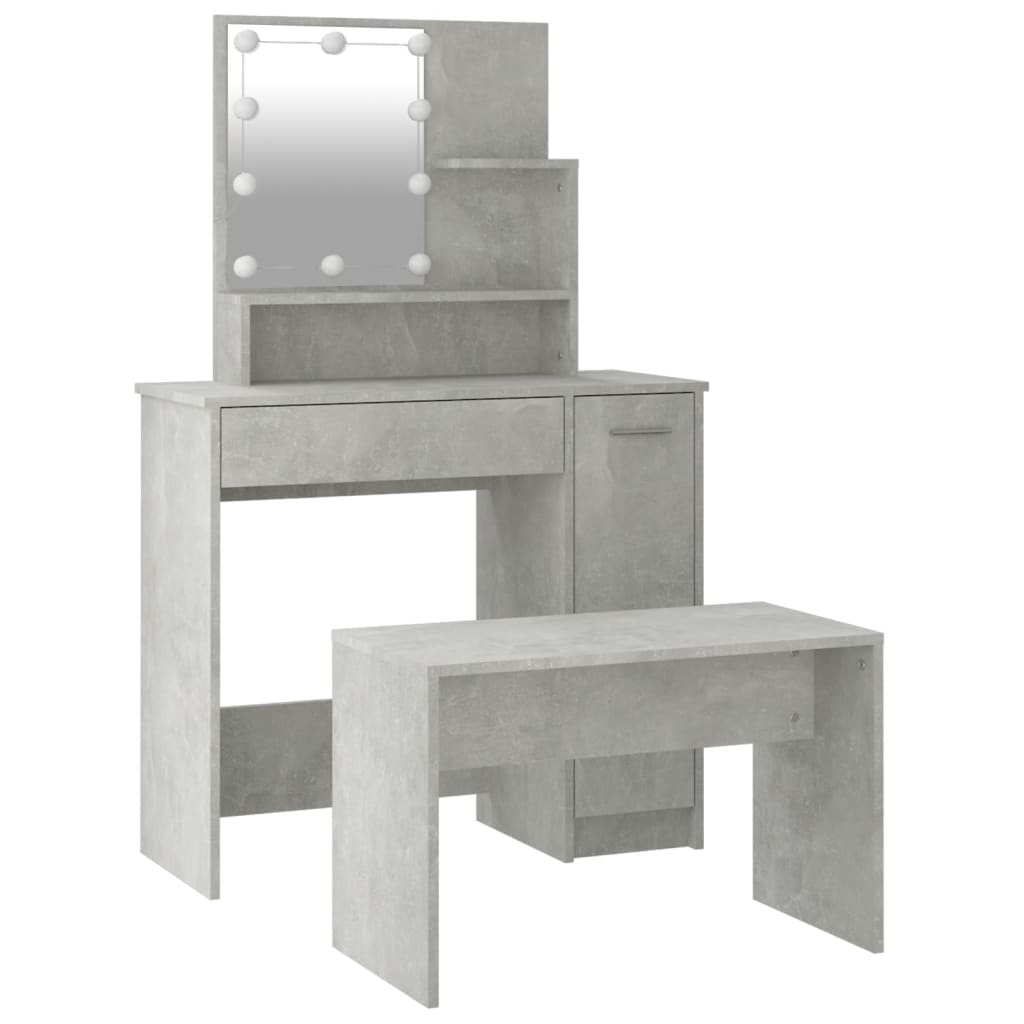 Ensemble de coiffeuse avec LED Gris béton Bois d'ingénierie - XIOS