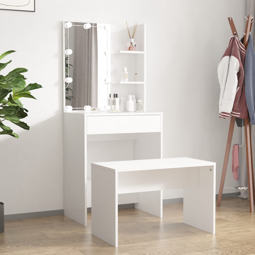 Ensemble de coiffeuse avec LED Blanc Bois d'ingénierie - XIOS