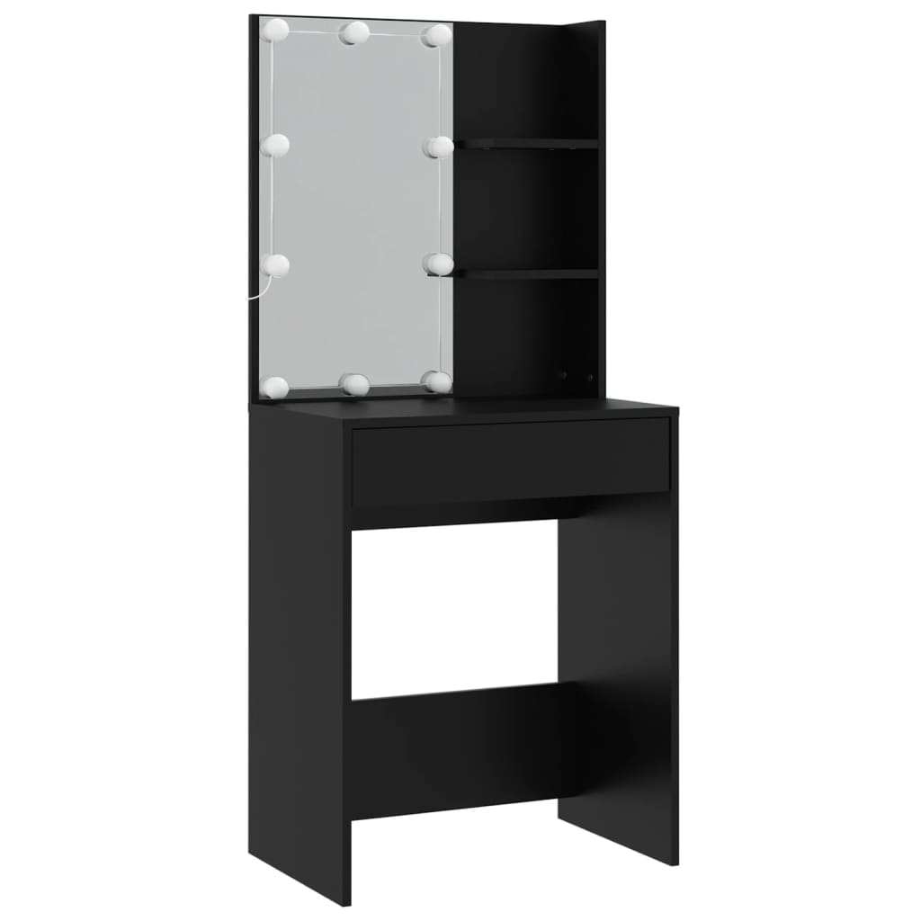 Ensemble de coiffeuse avec LED Noir Bois d'ingénierie - XIOS