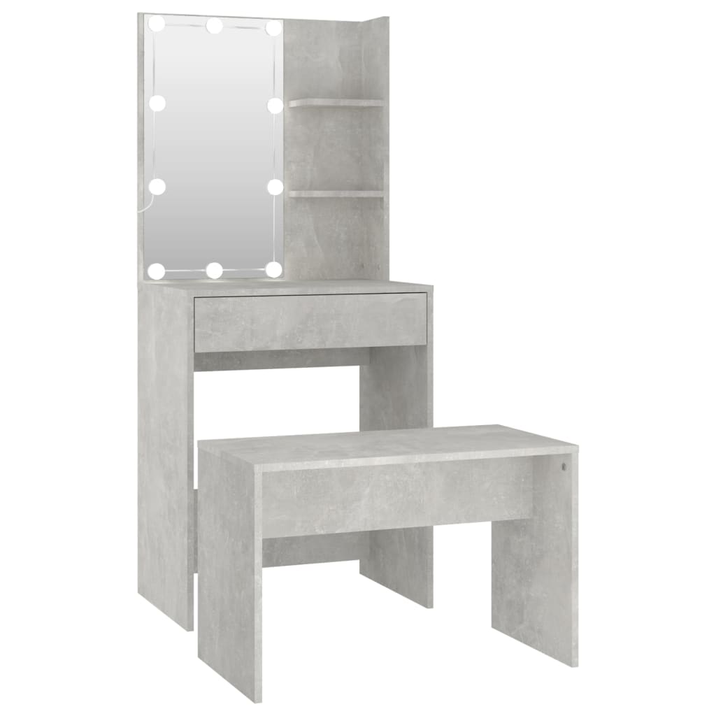 Ensemble de coiffeuse avec LED Gris béton Bois d'ingénierie - XIOS
