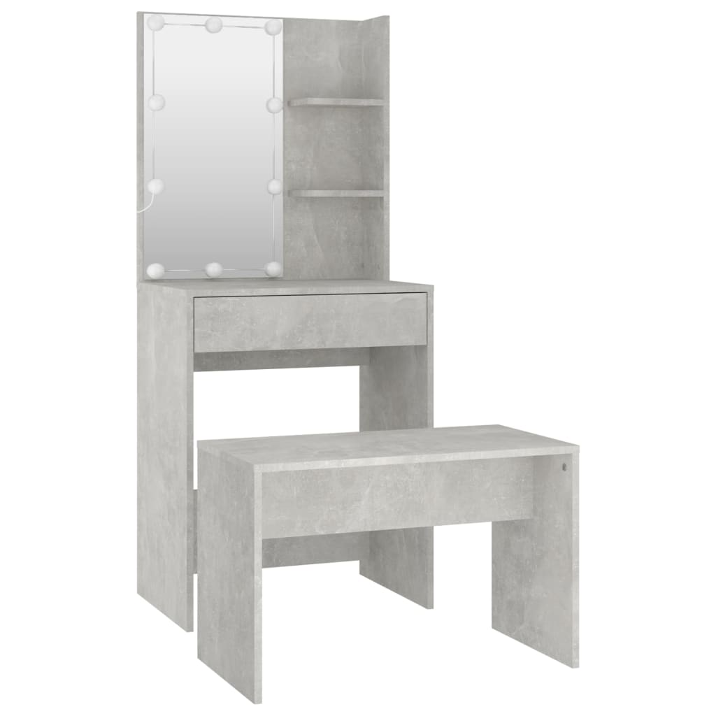 Ensemble de coiffeuse avec LED Gris béton Bois d'ingénierie - XIOS