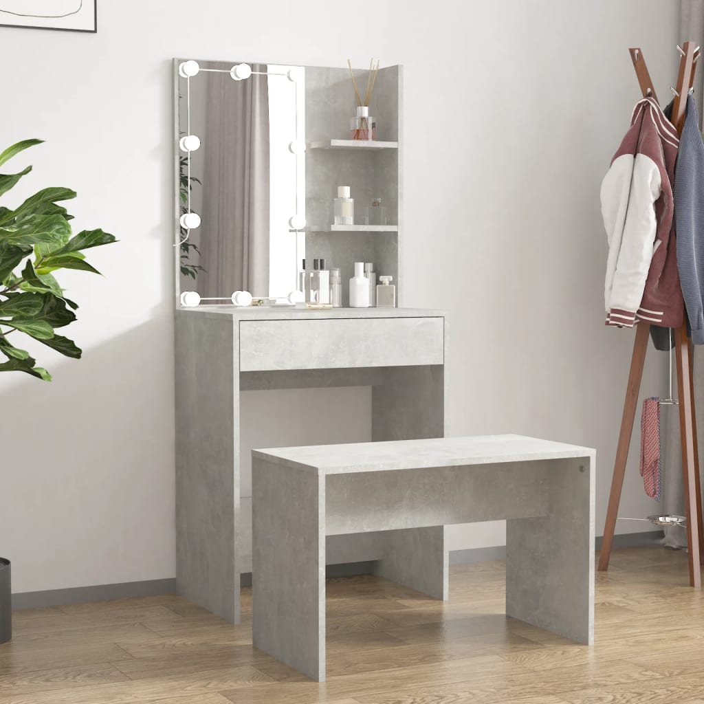 Ensemble de coiffeuse avec LED Gris béton Bois d'ingénierie - XIOS