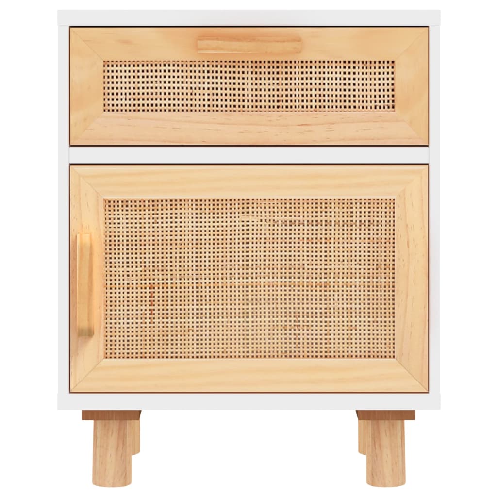 Table de chevet Blanc Bois de pin massif et rotin naturel - XIOS