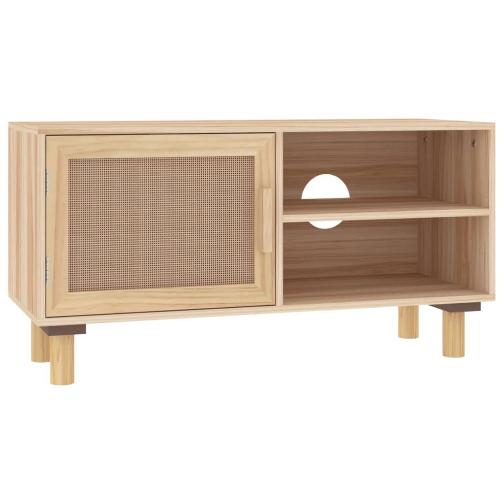 Meuble TV Marron 80x30x40cm Bois de pin massif et rotin naturel - XIOS