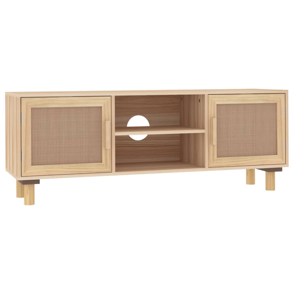 Meuble TV Marron 105x30x40 cm Bois de pin massif rotin naturel - XIOS