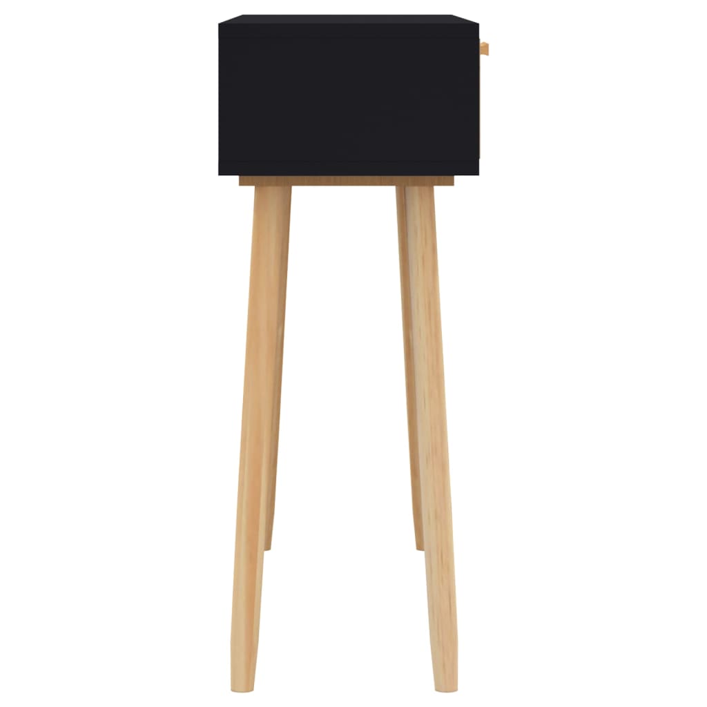 Table console Noir 80x30x75 cm Bois massif pin /rotin naturel - XIOS
