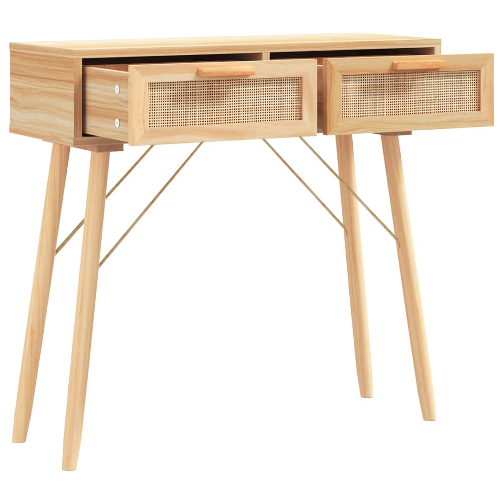 Table console Marron 80x30x75 cm Bois massif pin /rotin naturel - XIOS