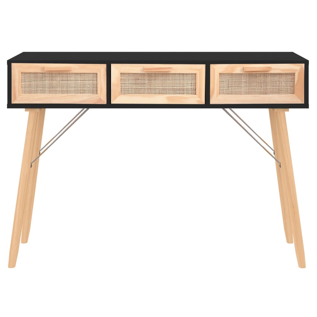 Table console Noir 105x30x75 cm Bois massif pin /rotin naturel - XIOS