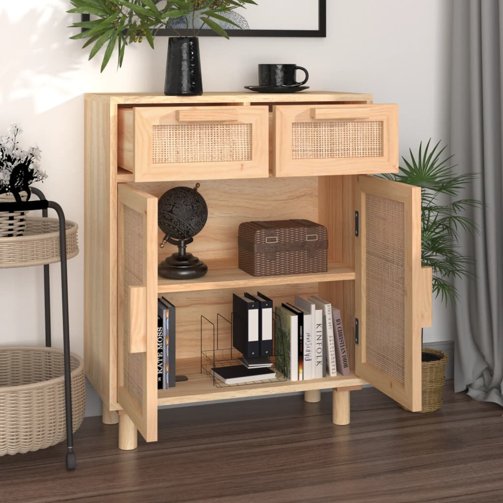 Buffet Marron 60x30x75 cm Bois de pin massif et rotin naturel - XIOS