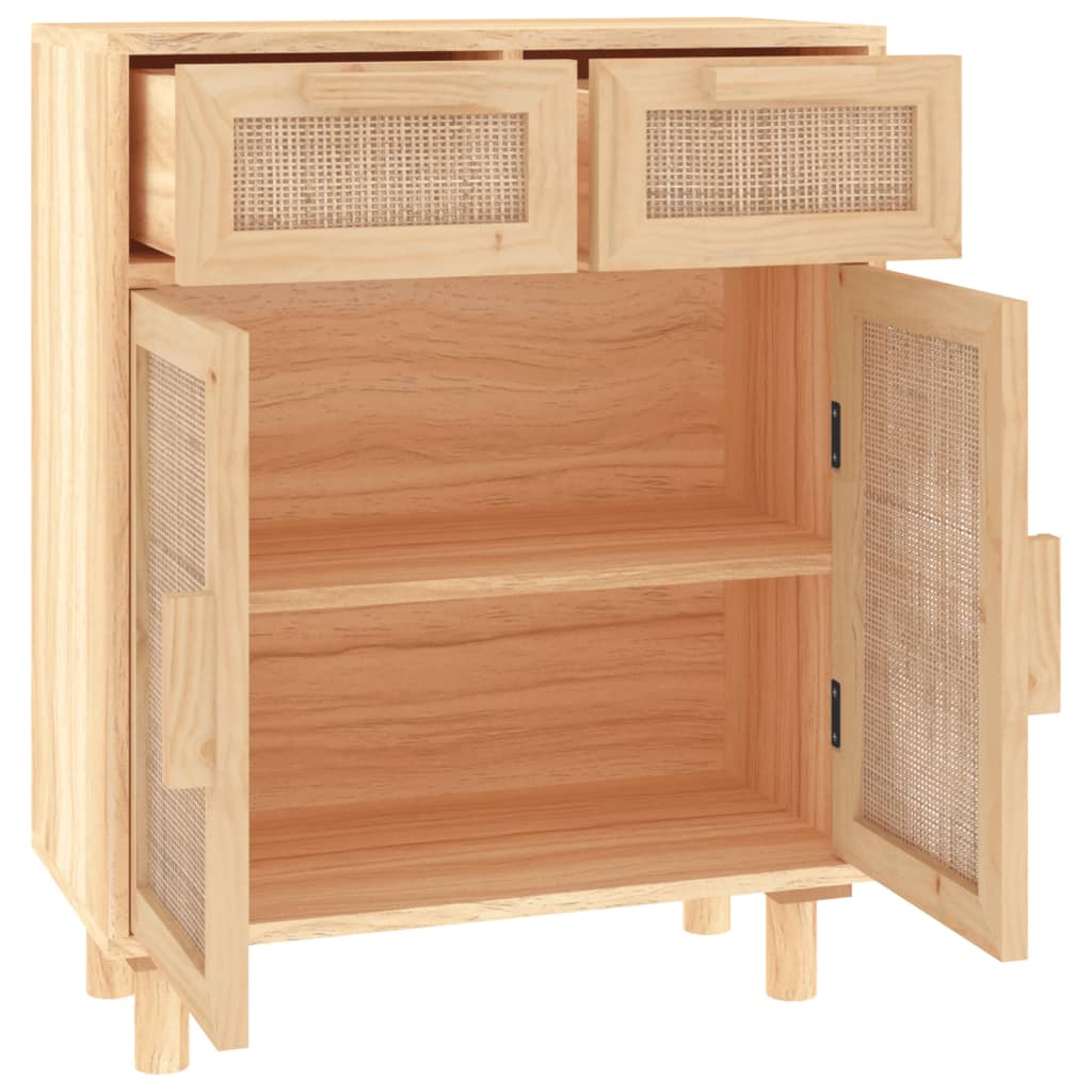 Buffet Marron 60x30x75 cm Bois de pin massif et rotin naturel - XIOS