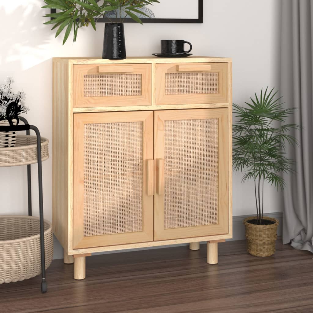 Buffet Marron 60x30x75 cm Bois de pin massif et rotin naturel - XIOS