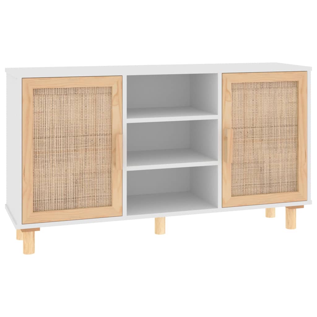 Buffet Blanc 105x30x60 cm Bois de pin massif et rotin naturel - XIOS